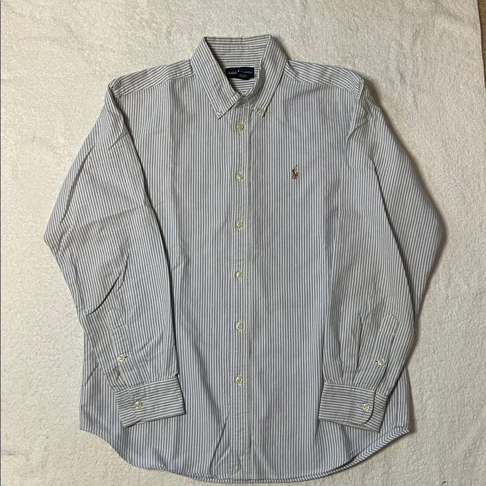 Ralph Lauren Boy’s Blue & White Striped Button Down Shirt, Size 16 - Picture 5 of 6